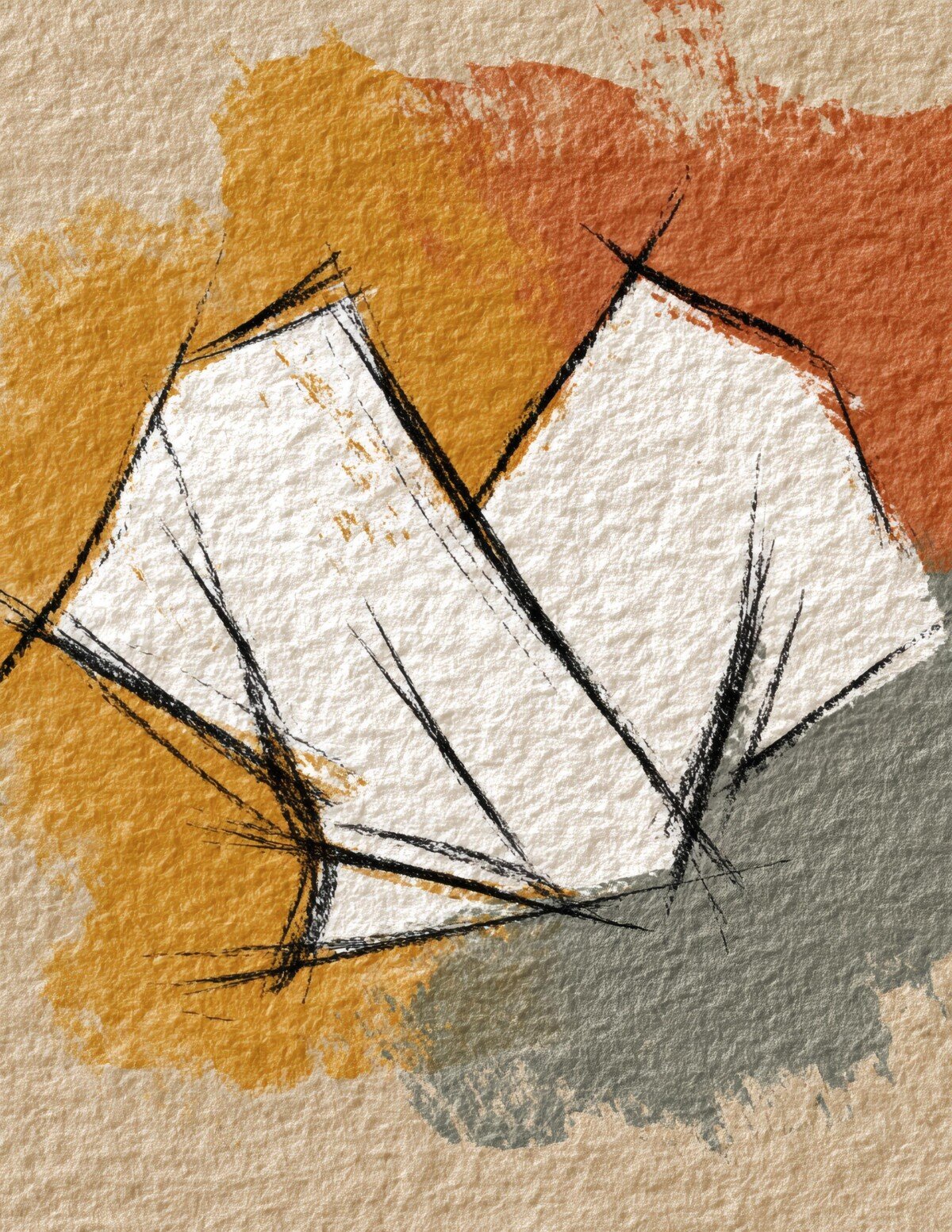 White wrap-style blouse drawing against an ochre background