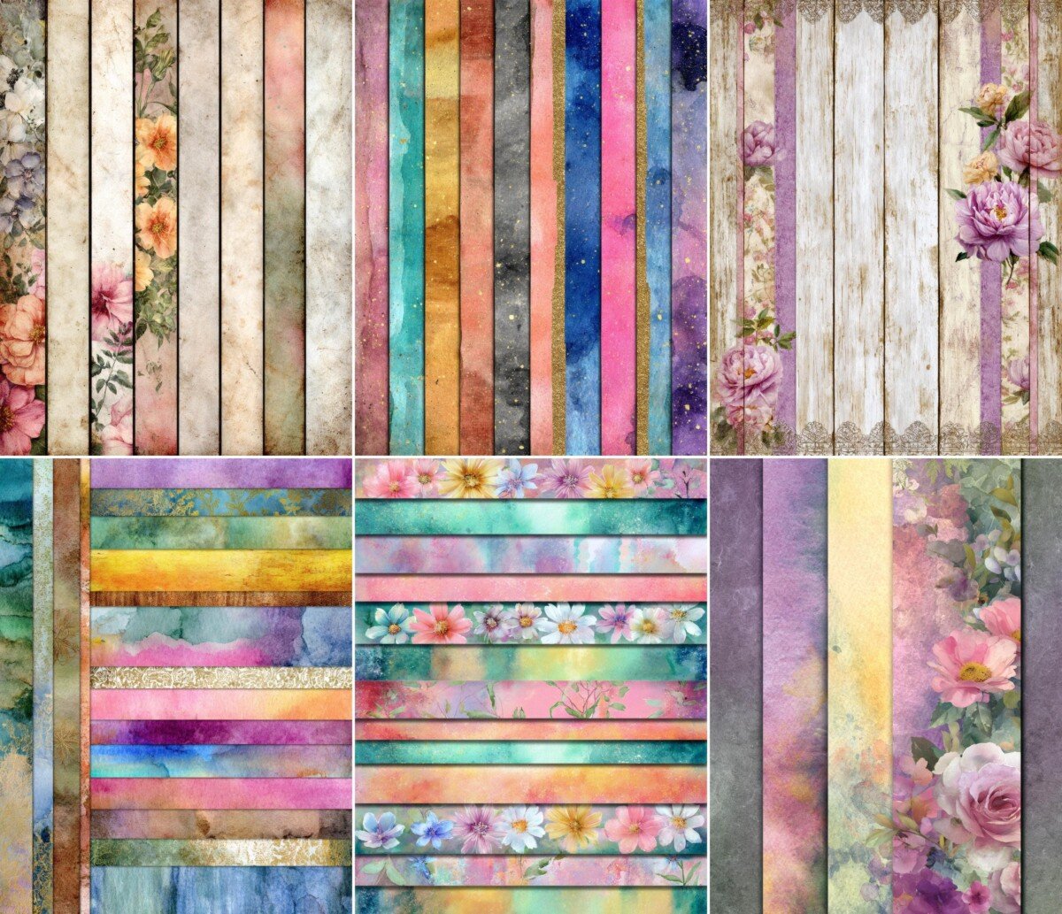 watercolor – 52 Watercolor Strips Junk Journal Pages