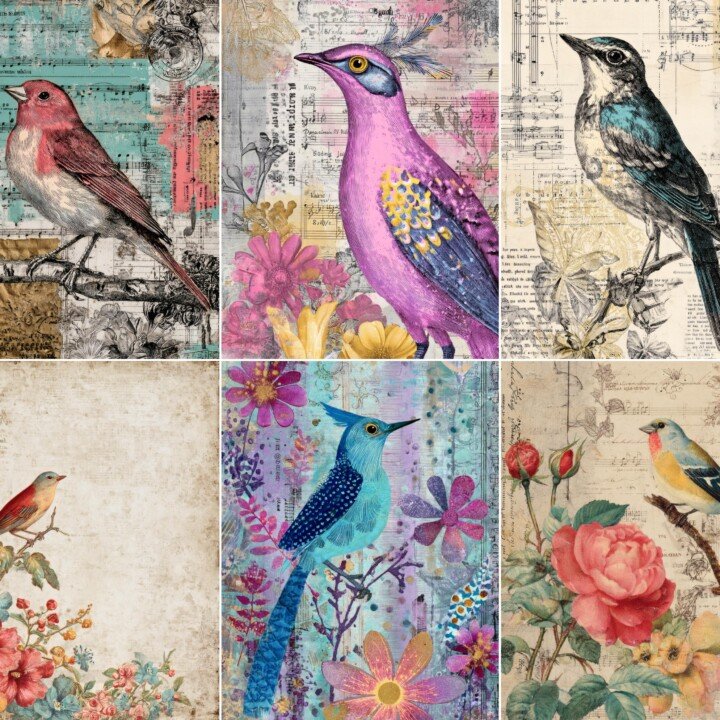 whimsical – 40 Whimsical Bird Junk Journal Pages