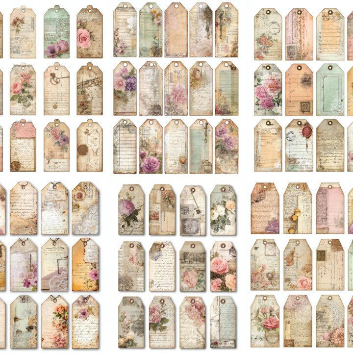 vintage – 200+ Vintage Feminine Tags Printable, Junk Journal Ephemera, Shabby Chic Collage Labels, Scrapbook Supplies, Digital Download