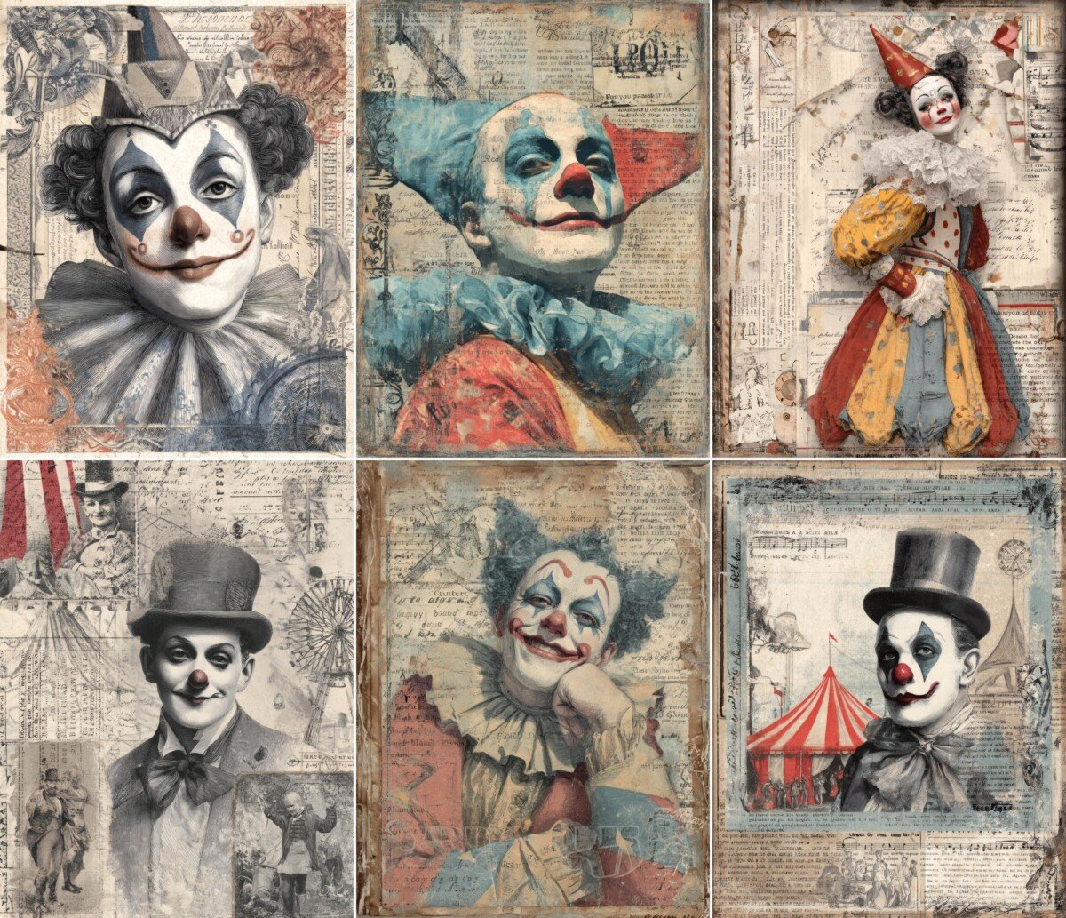 circus – 57 Circus Joker Junk Journal Pages