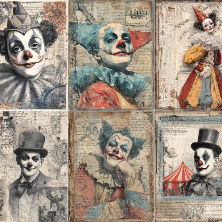 circus – 57 Circus Joker Junk Journal Pages