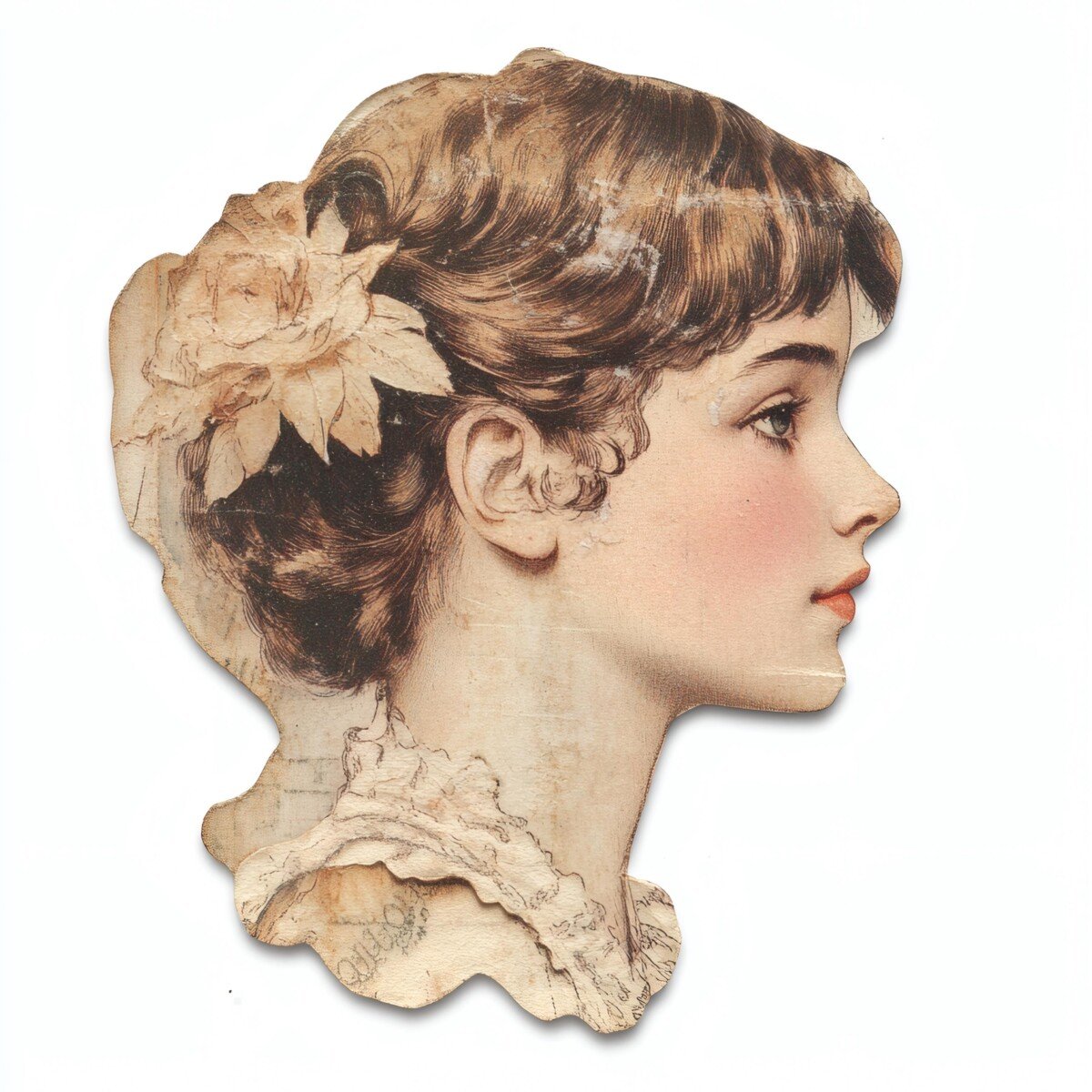 Woman with an updo and a pale flower in her hair
