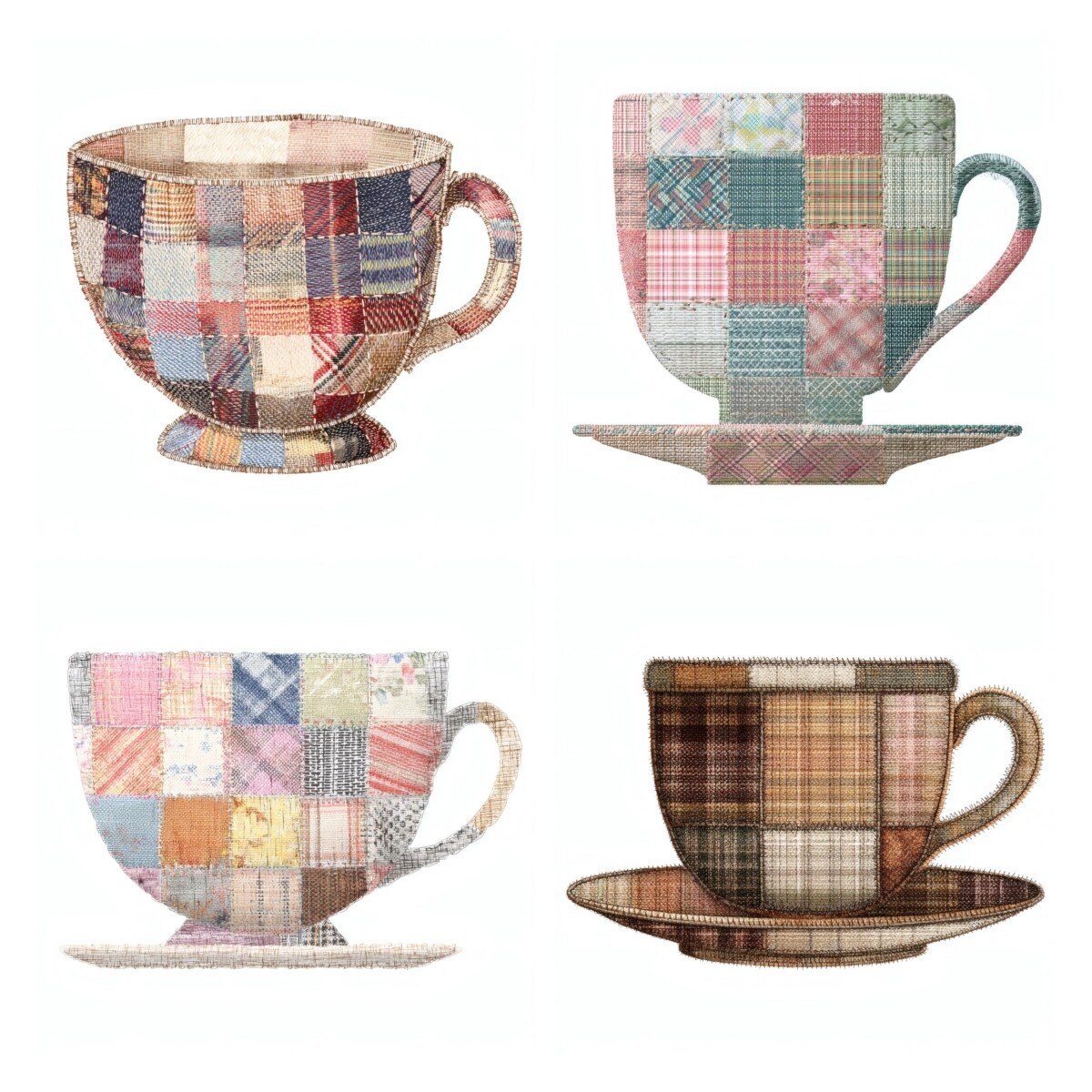 patchwork – 28 Patchwork Teacup Quilted Tea Party Clipart Collection Cutouts