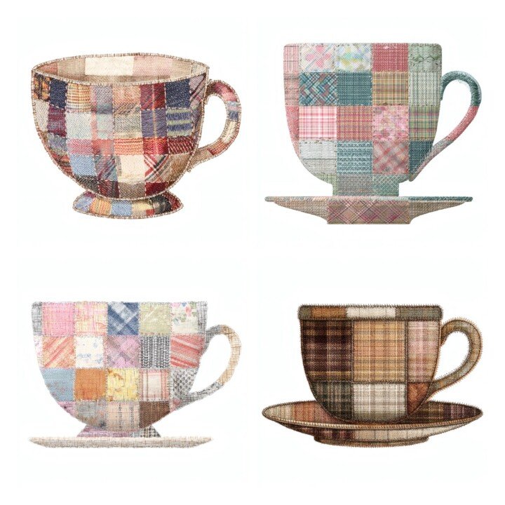 patchwork – 28 Patchwork Teacup Quilted Tea Party Clipart Collection Cutouts