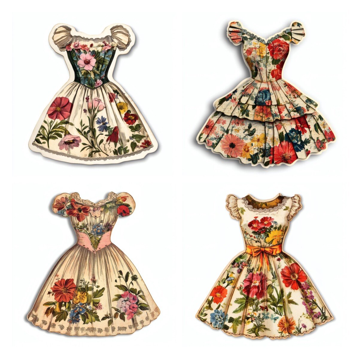 floral – 24 Floral Dress Colorful Fashion Ephemera Collection Cutouts