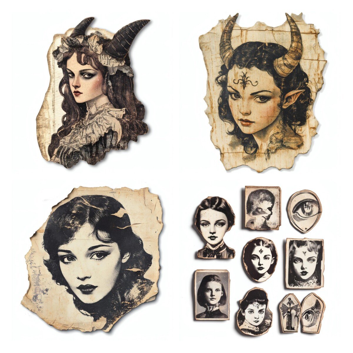gothic – 28 Gothic Girl Vintage Dark Character Ephemera Pack Cutouts