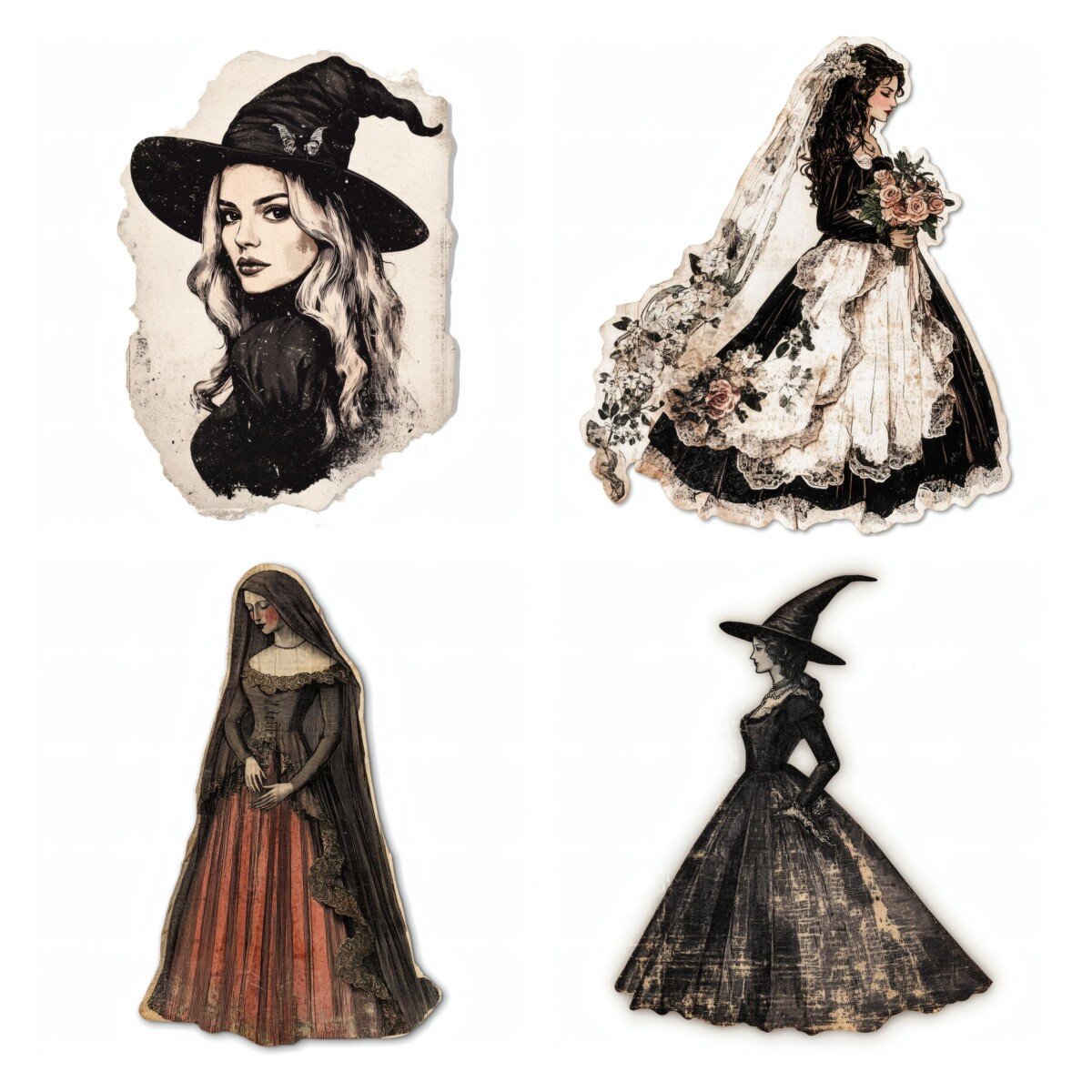 witch – 32 Witch Bride Gothic Romance Ephemera Collection Cutouts