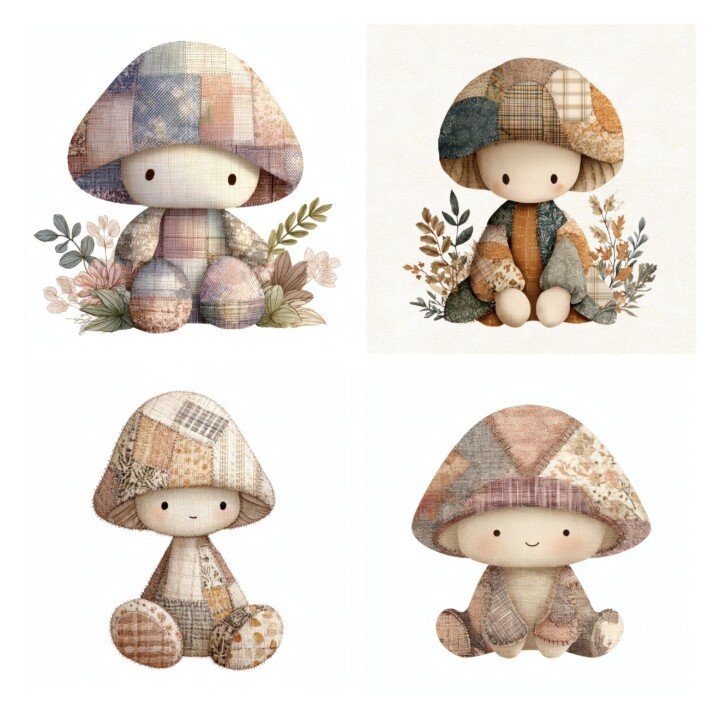 patchwork – 21 Patchwork Mushroom Cutouts