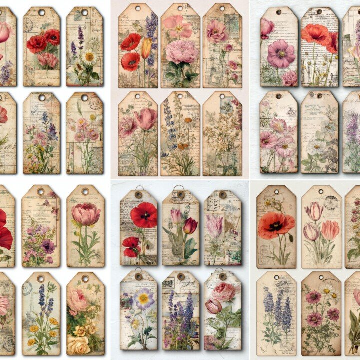 vintage – 125+ Vintage Paper Craft Tags Printable, Cottagecore Junk Journal Ephemera, Floral Scrapbook Supplies, Digital Download
