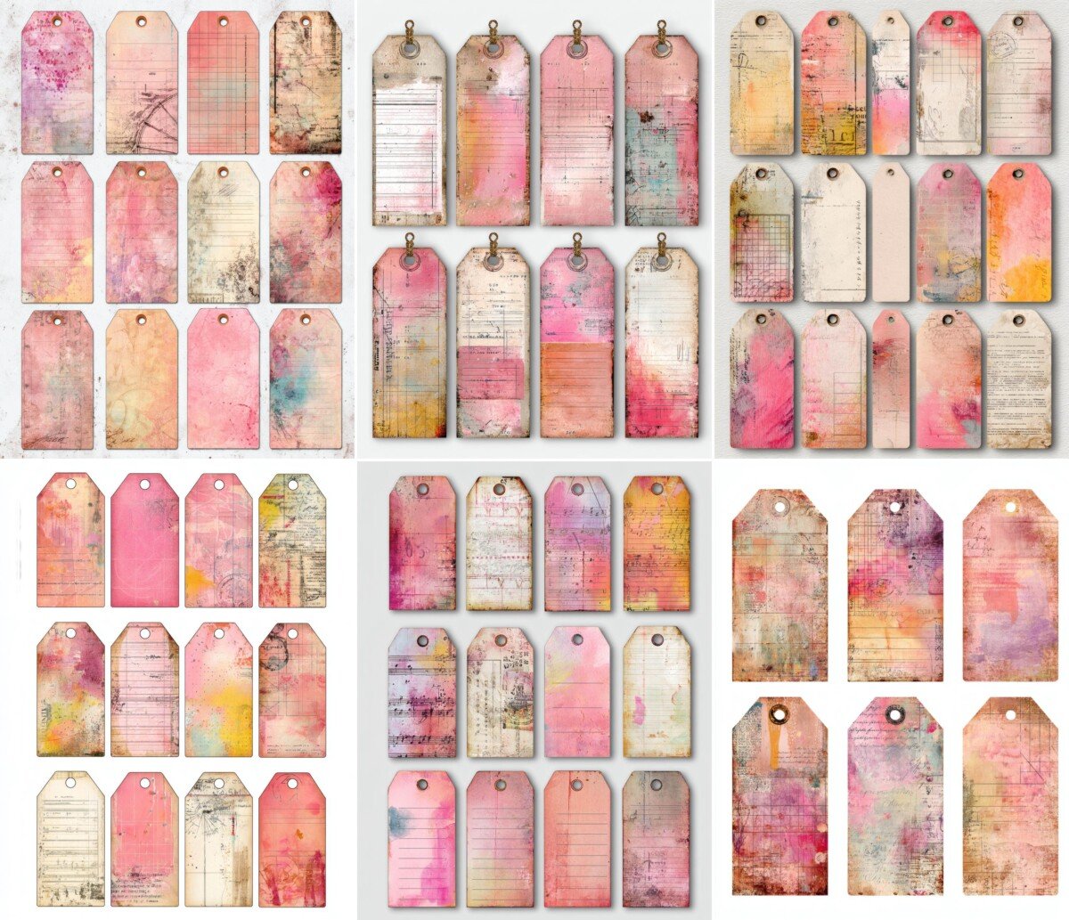 pink – 200+ Pink Mixed Media Tags, Shabby Chic Junk Journal Ephemera, Vintage Ledger Scrapbook Collage Kit, Digital Download