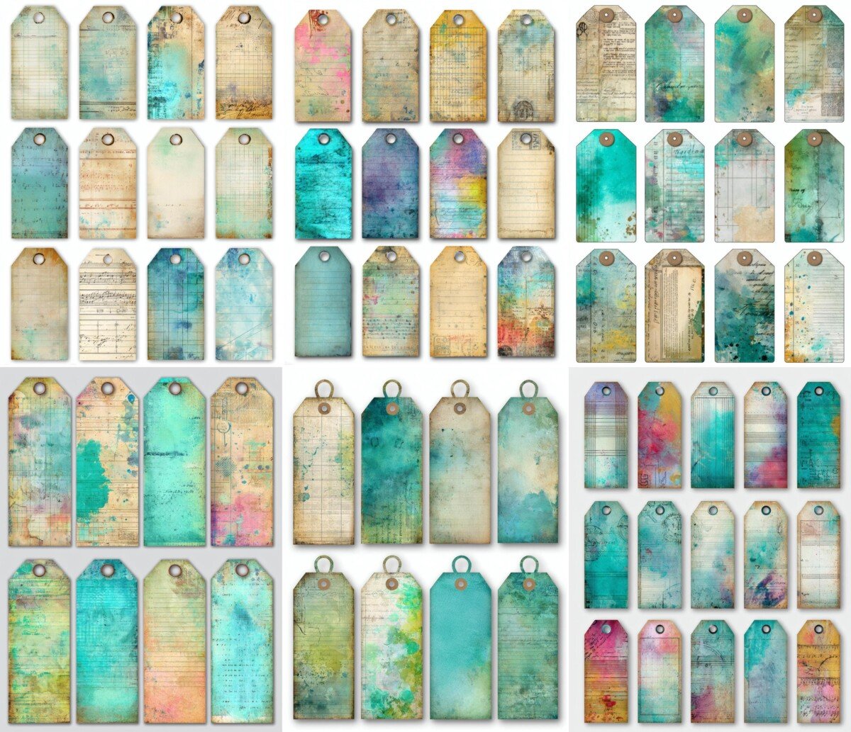 mixed – 150+ Mixed Media Aqua Junk Journal Ephemera Kit