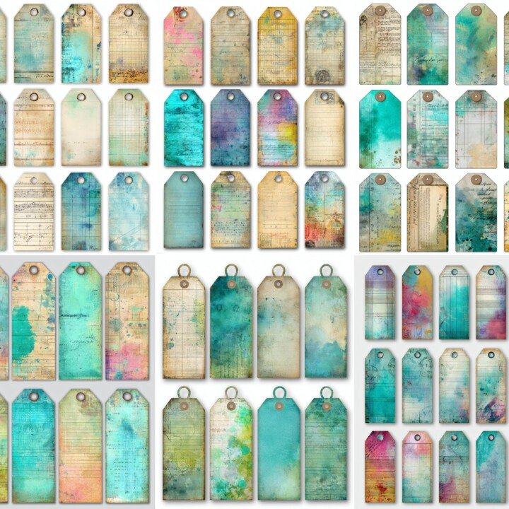 mixed – 150+ Mixed Media Aqua Junk Journal Ephemera Kit