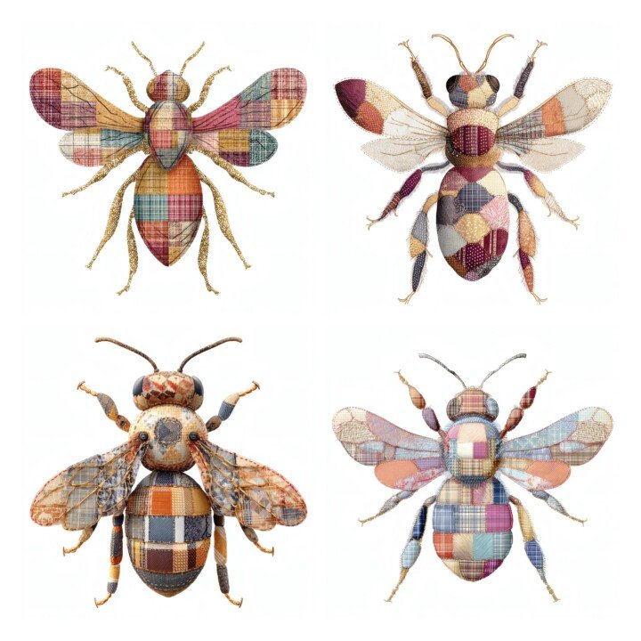 patchwork – 28 Patchwork Bee Quilted Pollinator Fabric Clipart Cutouts