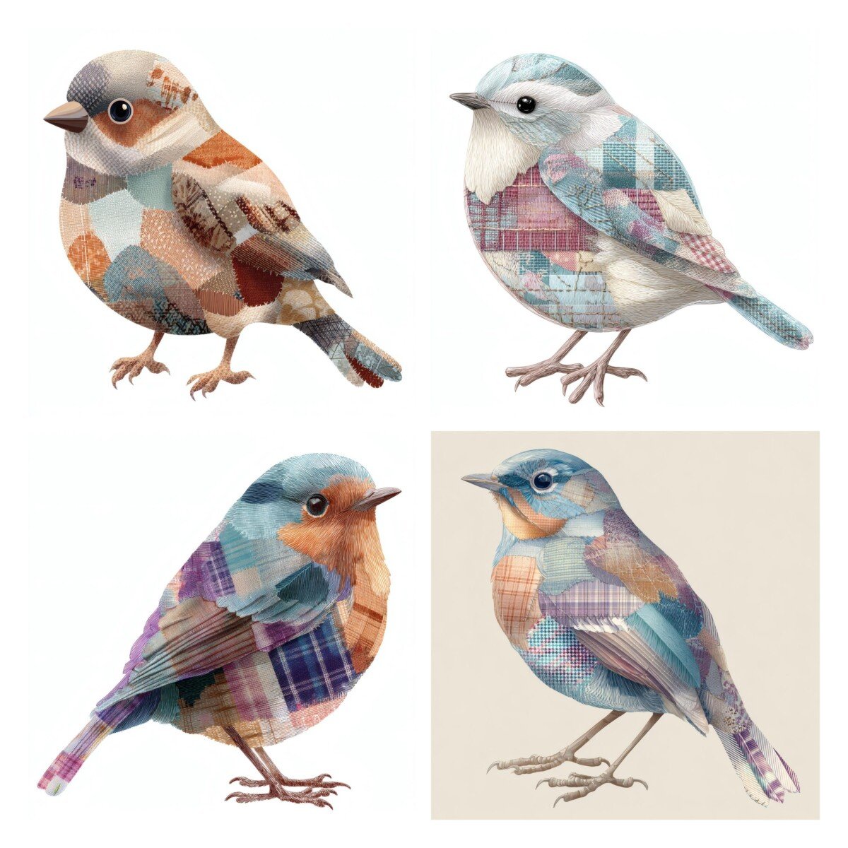 patchwork – 28 Patchwork Bird Quilted Woodland Fabric Clipart Cutouts