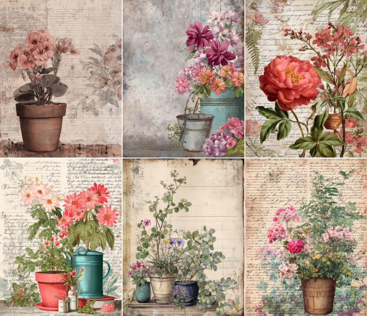 flower – 55 Flower Pot Junk Journal Pages