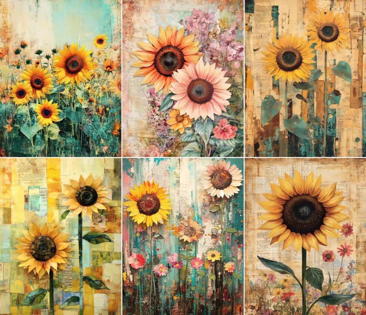 sunflower – 52 Sunflower Junk Journal Pages