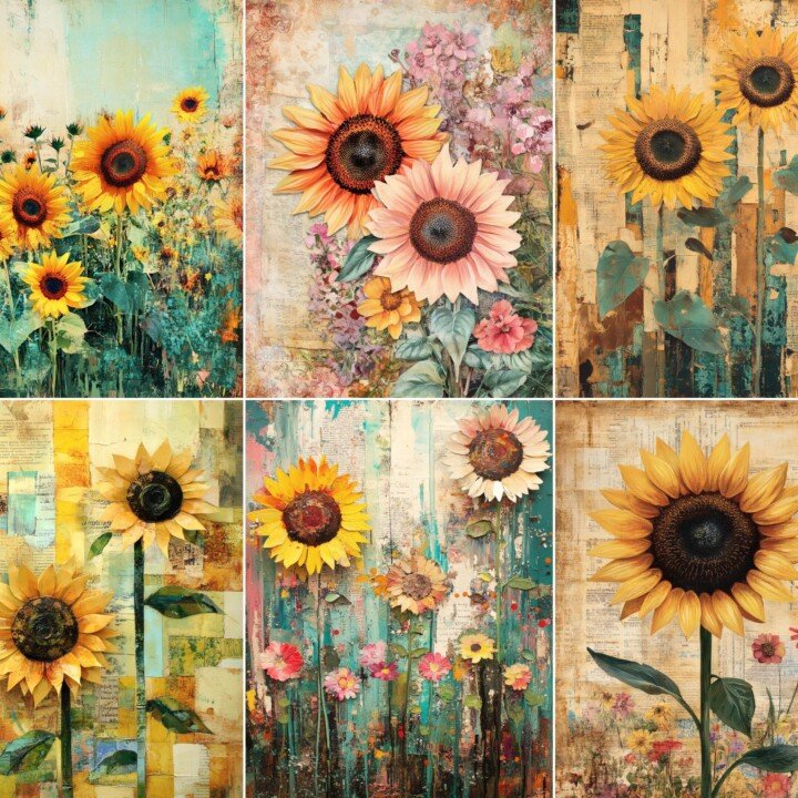 sunflower – 52 Sunflower Junk Journal Pages