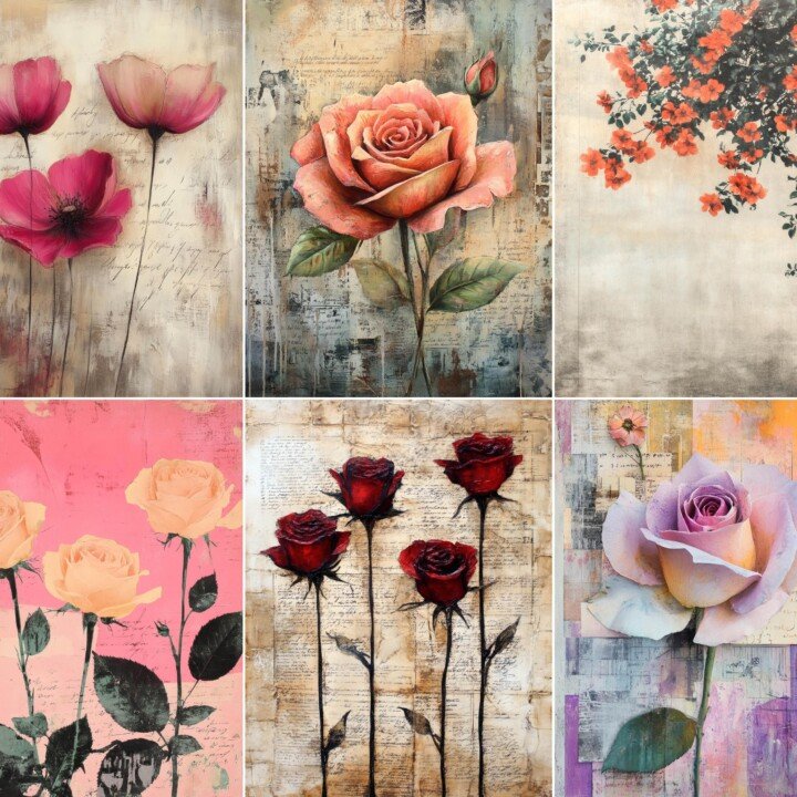 vintage – 52 Vintage Rose Journal Pages