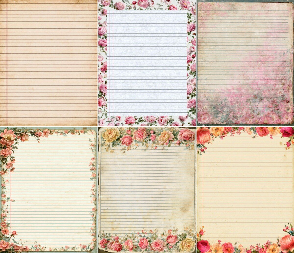 Vintage-style lined writing paper with floral accents, preview 6