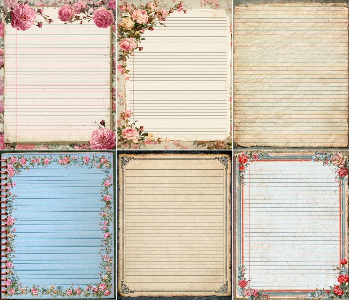 Vintage-style lined writing paper with floral accents, preview 3