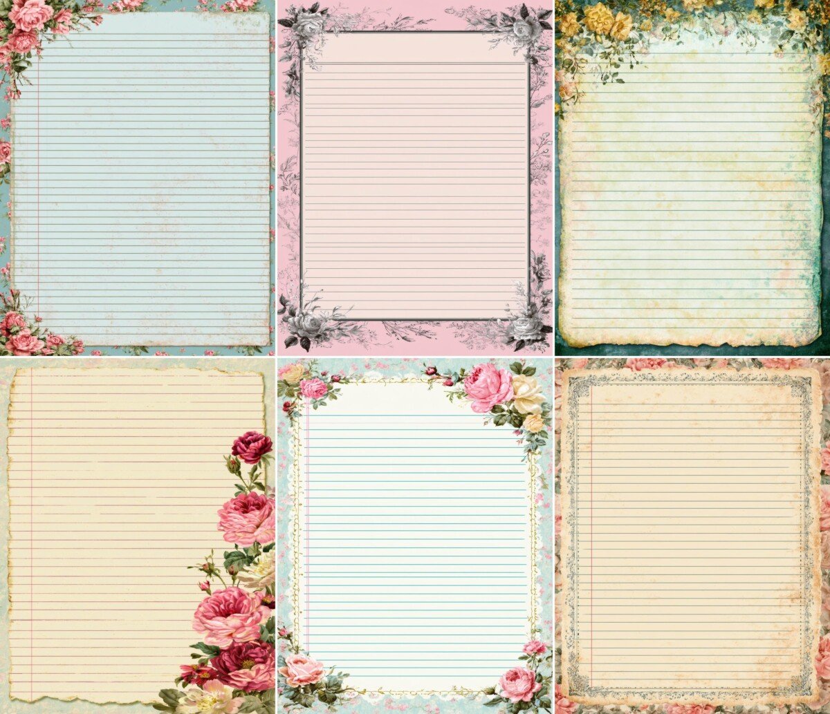 Vintage-style lined writing paper with floral accents, preview 8