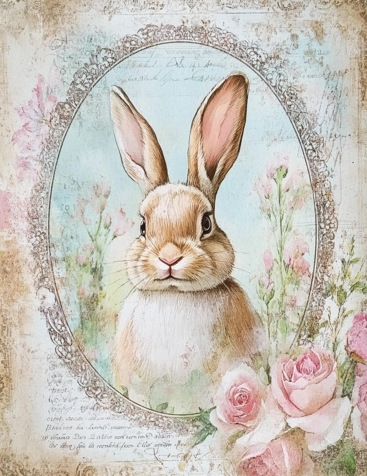 Vintage-style bunny portrait journal pages with floral frames, preview 8