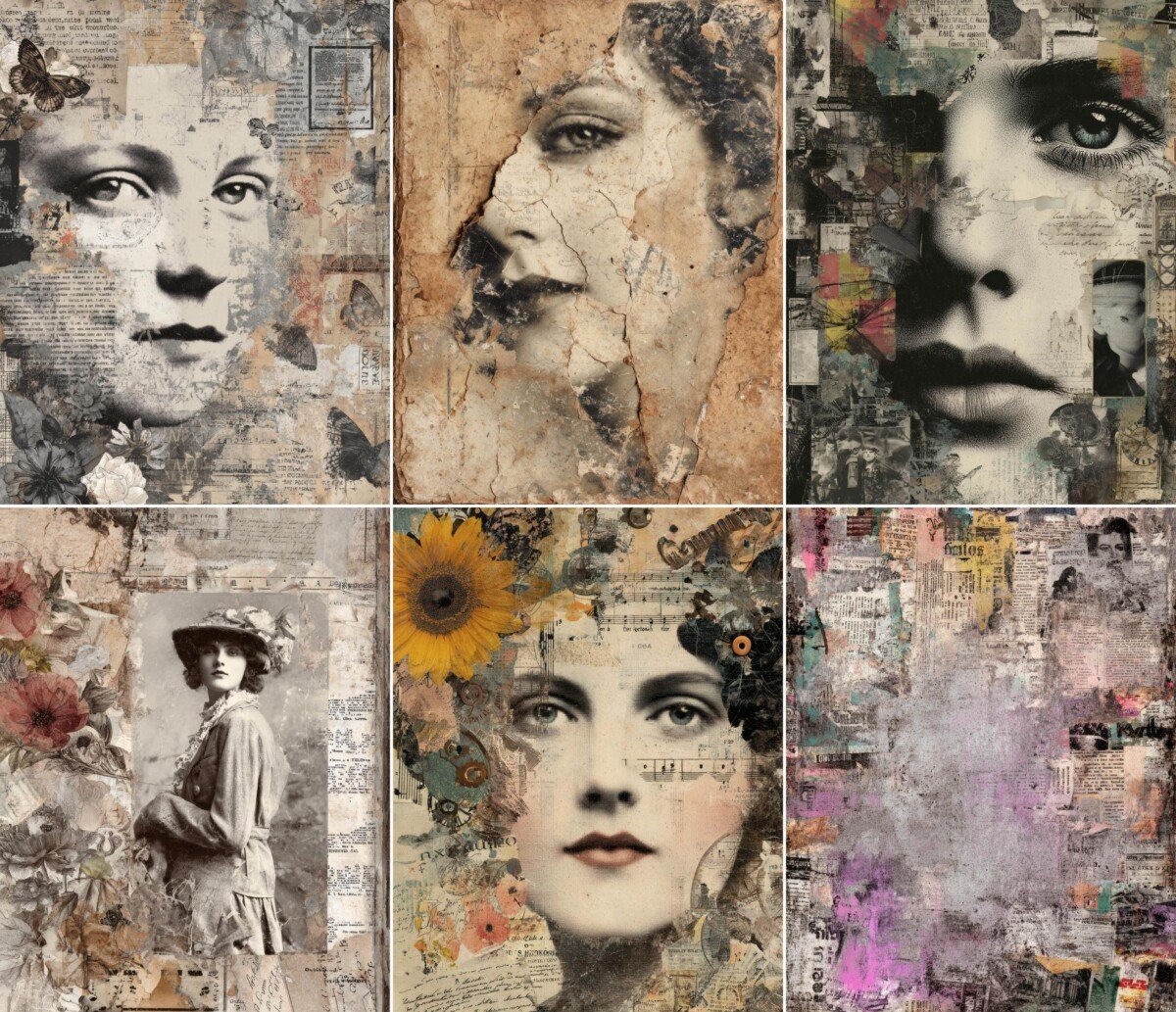 grunge – 32 Grunge Vintage Collage Junk Journal Pages
