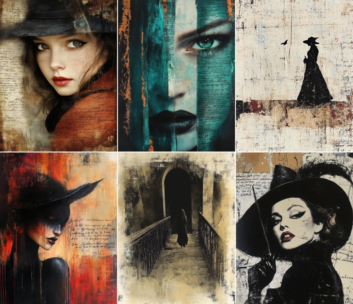 Gothic witch collage digital paper, artwork preview 3