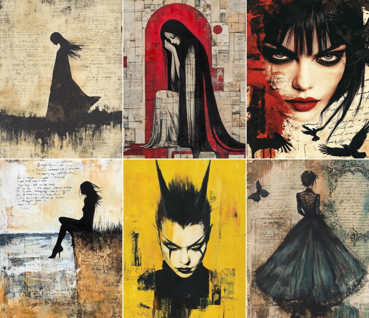 Gothic witch collage digital paper, artwork preview 5