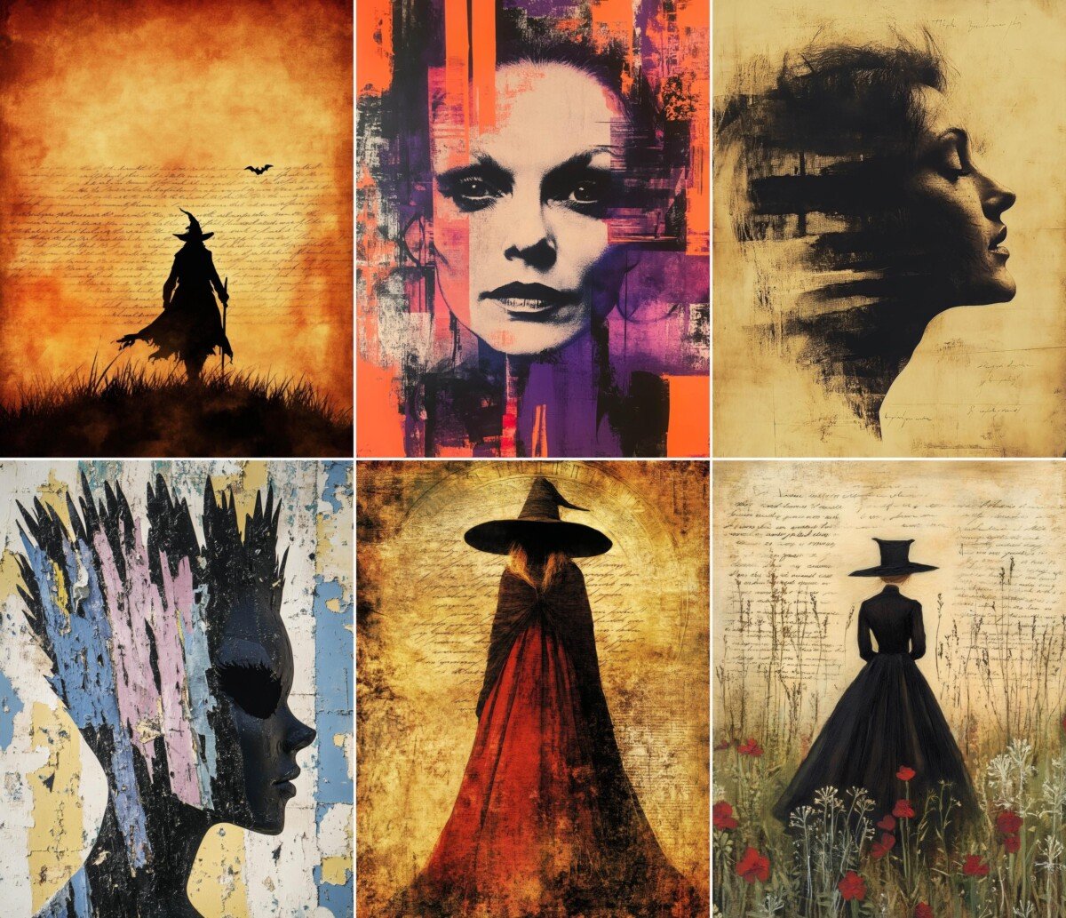 Gothic witch collage digital paper, artwork preview 2