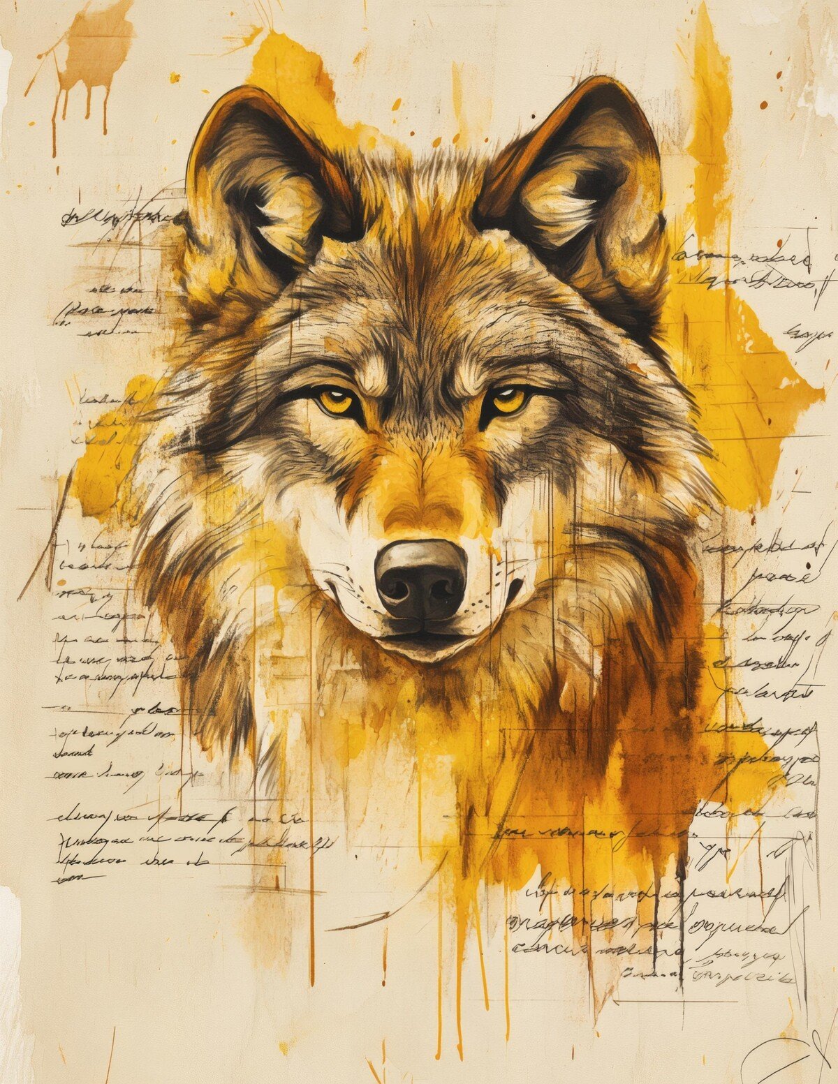 Wolf portrait digital paper with script and painted accents, preview 9