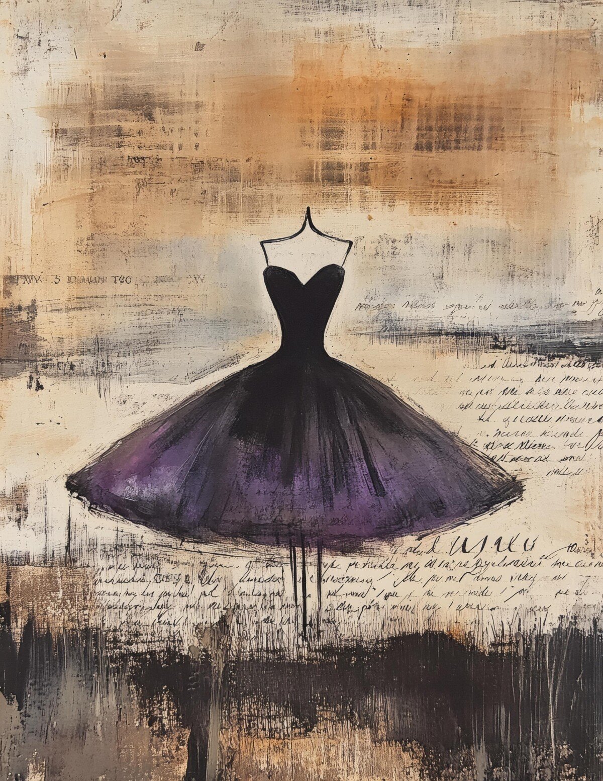 Gothic dress digital paper with fashion silhouettes and manuscript textures, preview 10