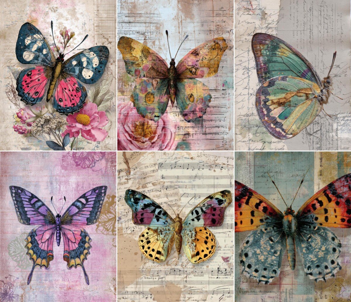 mixed – 56 Mixed Media Butterfly Junk Journal Pages