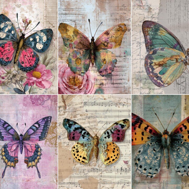 mixed – 56 Mixed Media Butterfly Junk Journal Pages