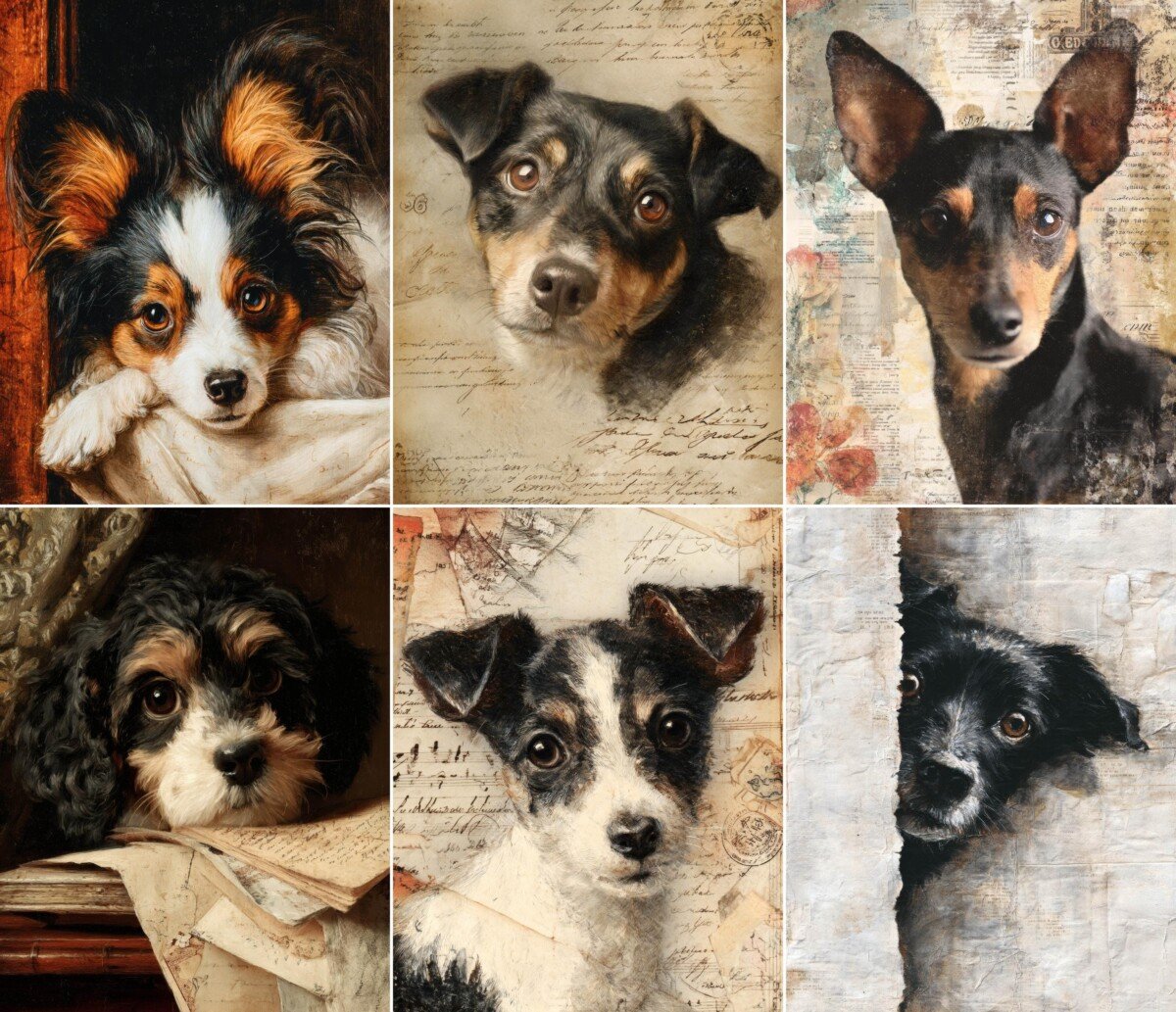 Expressive dog portrait in a painterly style on textured journal paper