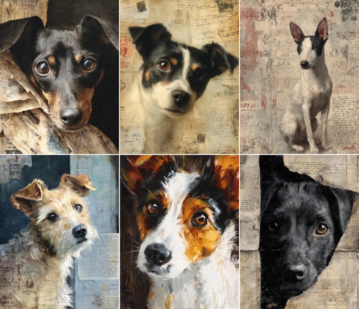 Expressive dog portrait in a painterly style on textured journal paper