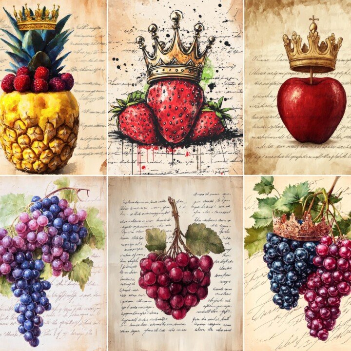 crowned – 64 Crowned Fruit Junk Journal Pages