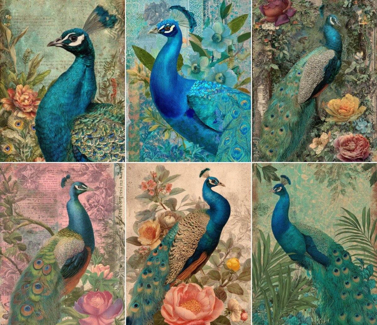peacock – 56 Peacock Junk Journal Pages