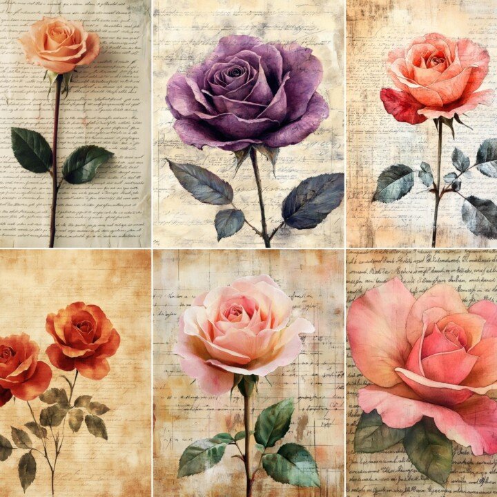 shabby – 63 Shabby Chic Rose Papers Journal Pages