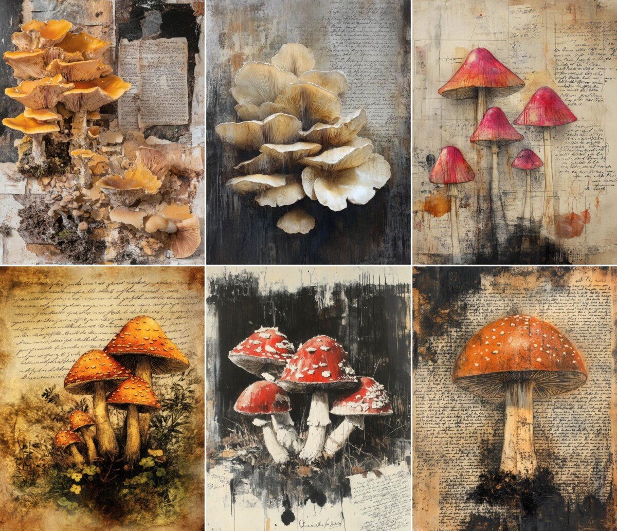 woodland – 68 Woodland Mushroom Papers Junk Journal Pages