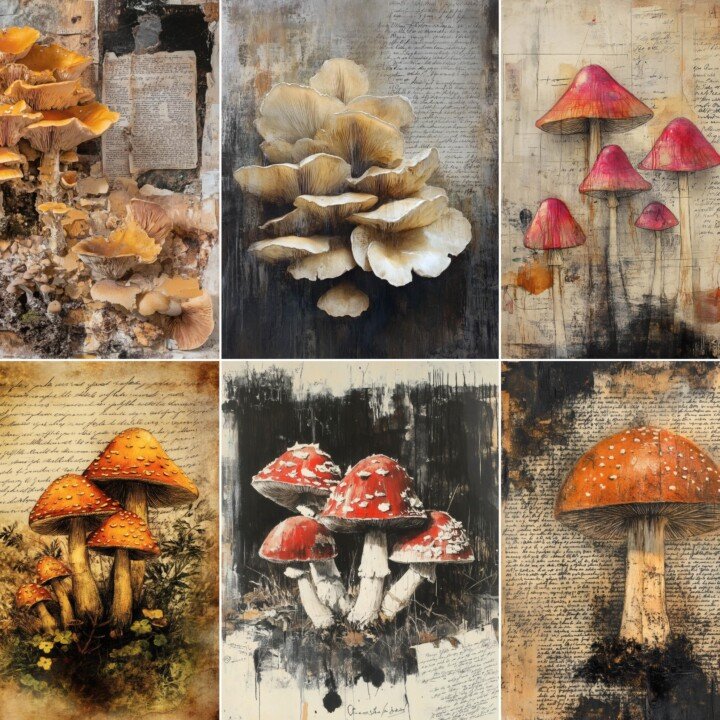 woodland – 68 Woodland Mushroom Papers Junk Journal Pages