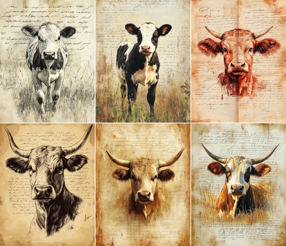 pastoral – 64 Pastoral Cow Papers Journal Pages
