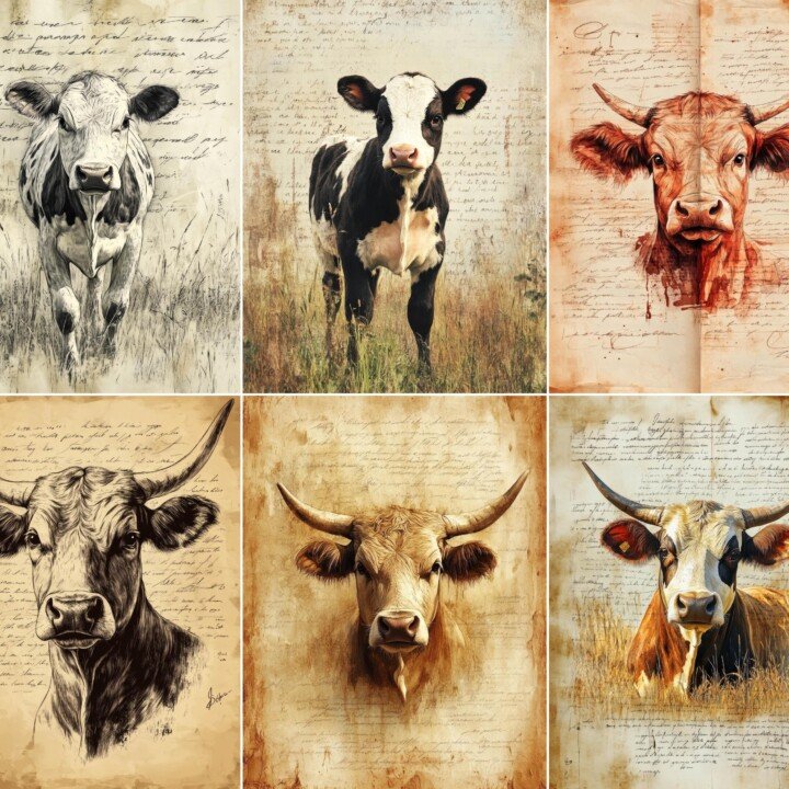 pastoral – 64 Pastoral Cow Papers Journal Pages