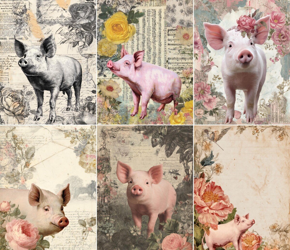 pig – 52 Pig Junk Journal Pages