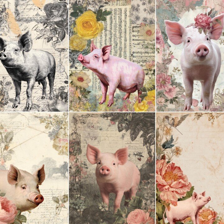 pig – 52 Pig Junk Journal Pages