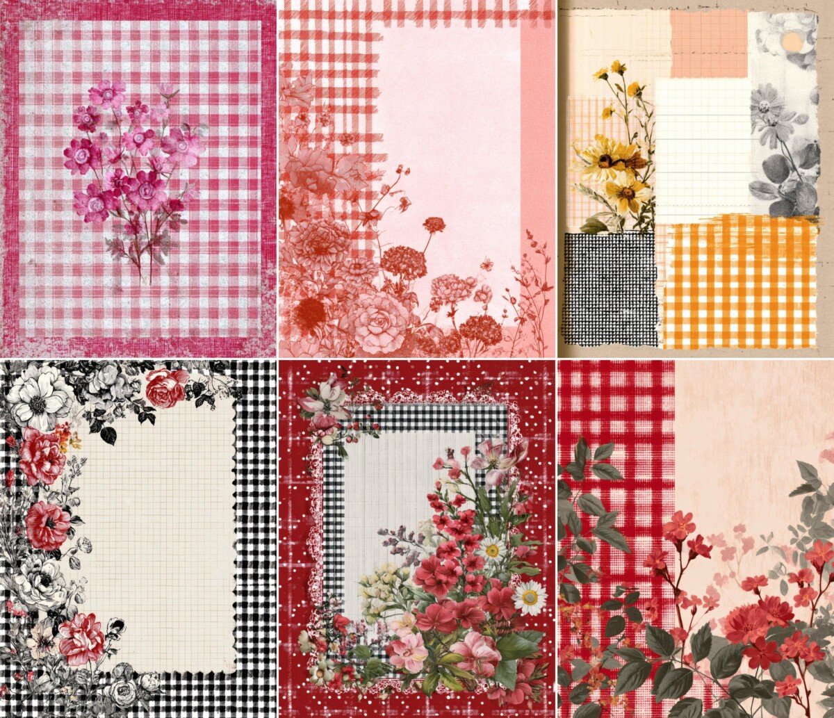 risograph – 64 Risograph Gingham Junk Journal Pages