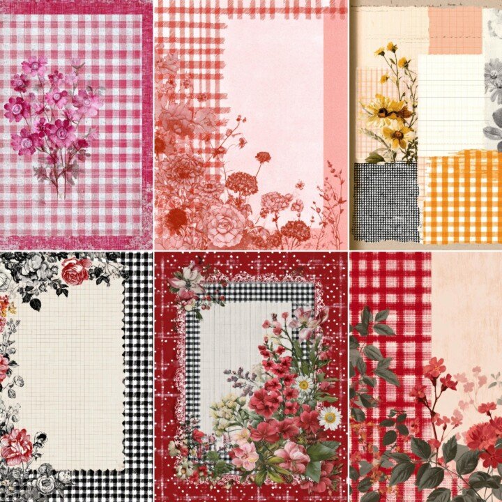 risograph – 64 Risograph Gingham Junk Journal Pages