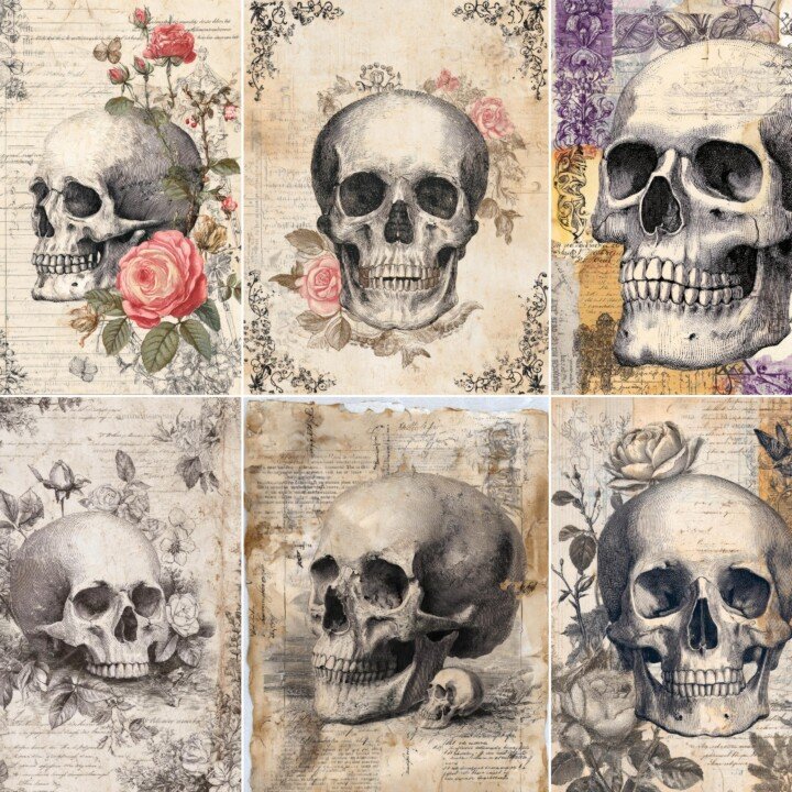 skull – 56 Skull Junk Journal Pages