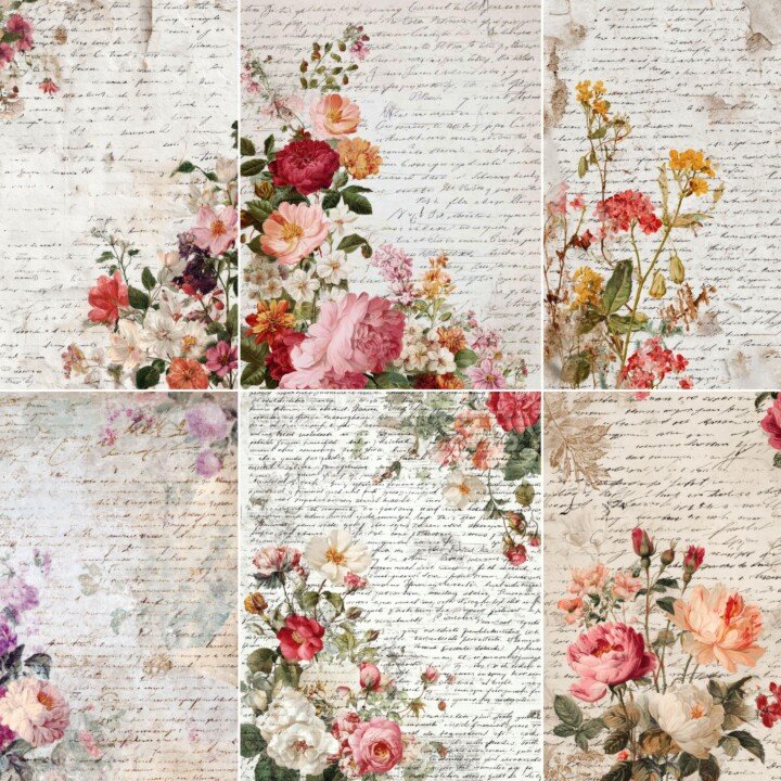 floral – 28 Floral Handwriting Junk Journal Pages